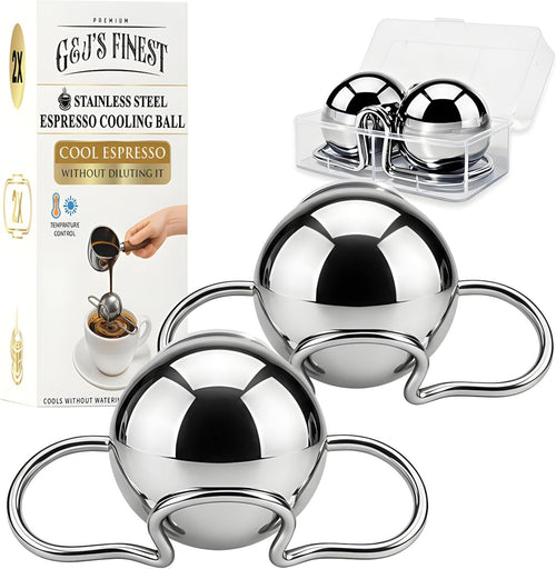 2 XL Frozen Coffee/Espresso Ball | Extract Chilling Tool with Stand & Pouch|2.6X Bigger (2.2"/55Mm) Stainless Steel Chiller Ball/Ice for Better Espresso/Iced Coffee (NOT Solid)(Removable Stand)