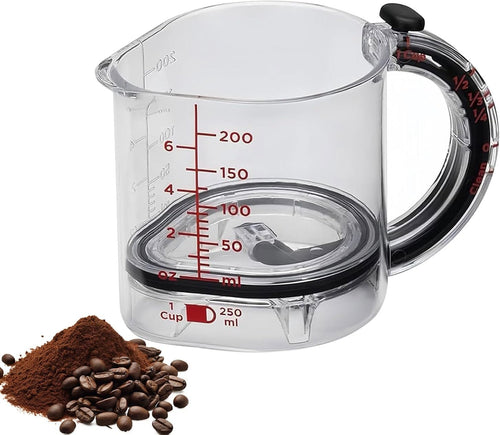 4 in 1 Adjustable Measuring Cup with Handle, All in One Adjustable Measuring Cup Multi-Functional Kitchen Tool with Push-Button, Space-Saving Multi Measurings Cubes for Cooking and Baking Ingredients