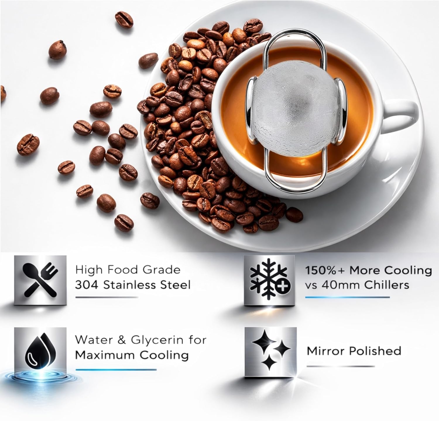 2 XL Frozen Coffee/Espresso Ball | Extract Chilling Tool with Stand & Pouch|2.6X Bigger (2.2"/55Mm) Stainless Steel Chiller Ball/Ice for Better Espresso/Iced Coffee (NOT Solid)(Removable Stand)