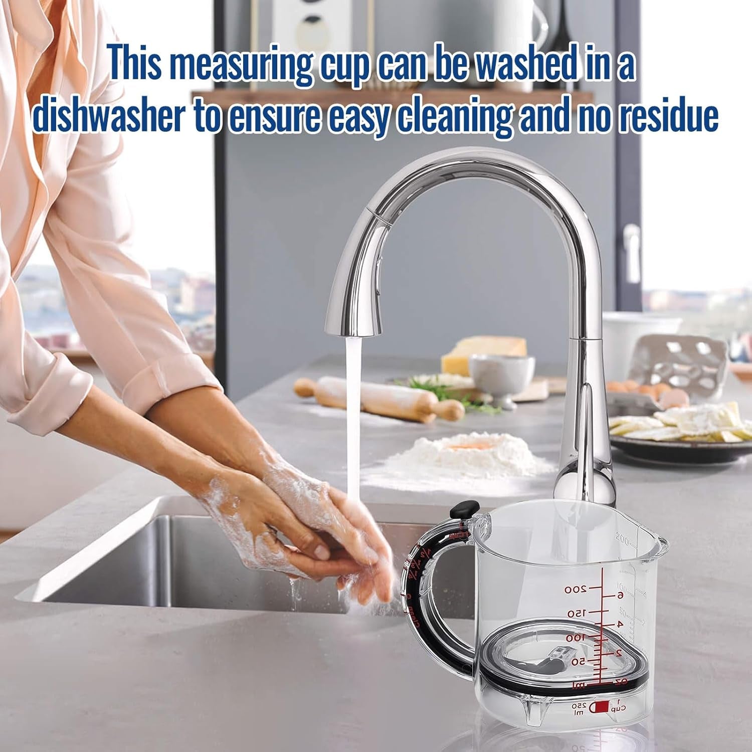 4 in 1 Adjustable Measuring Cup with Handle, All in One Adjustable Measuring Cup Multi-Functional Kitchen Tool with Push-Button, Space-Saving Multi Measurings Cubes for Cooking and Baking Ingredients