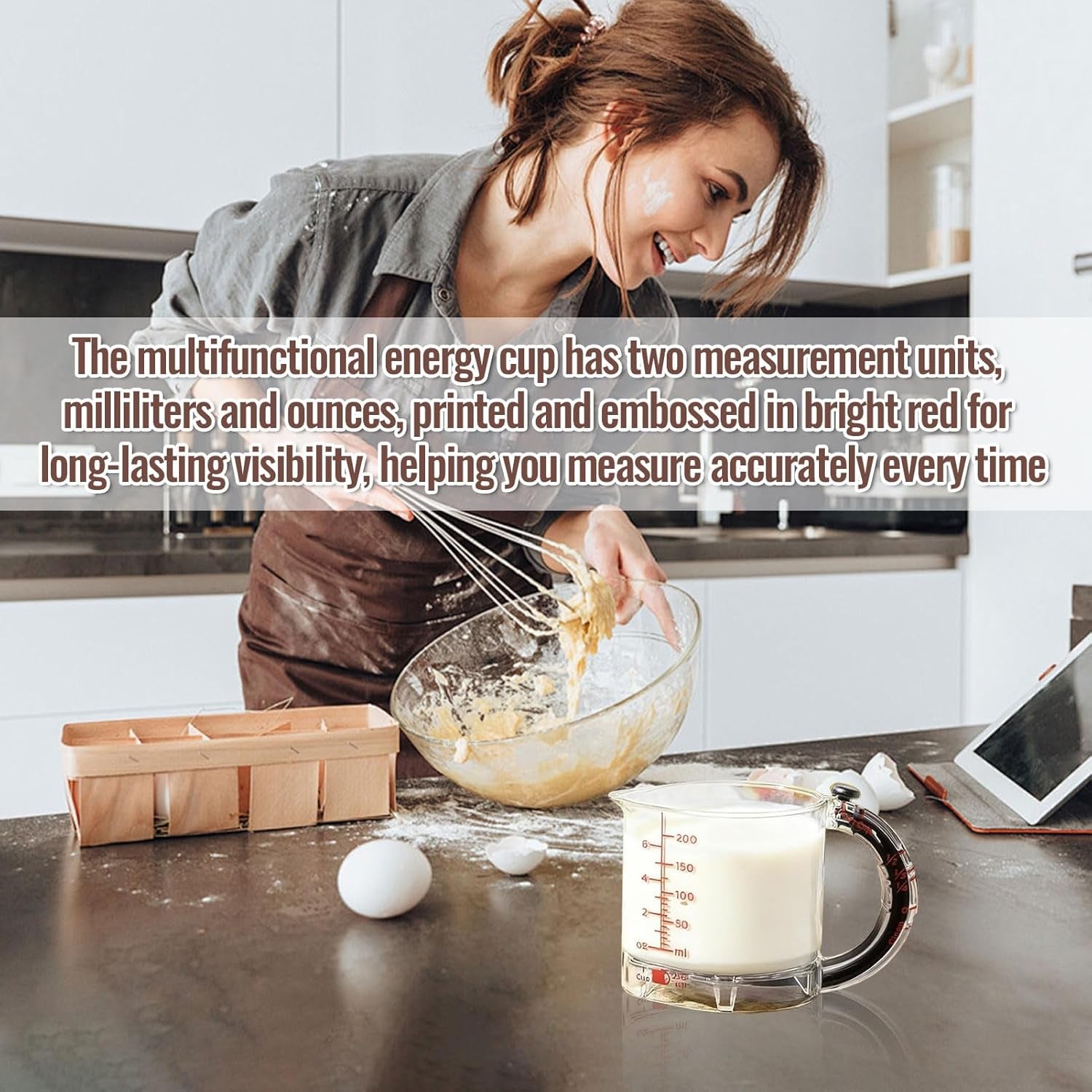 4 in 1 Adjustable Measuring Cup with Handle, All in One Adjustable Measuring Cup Multi-Functional Kitchen Tool with Push-Button, Space-Saving Multi Measurings Cubes for Cooking and Baking Ingredients