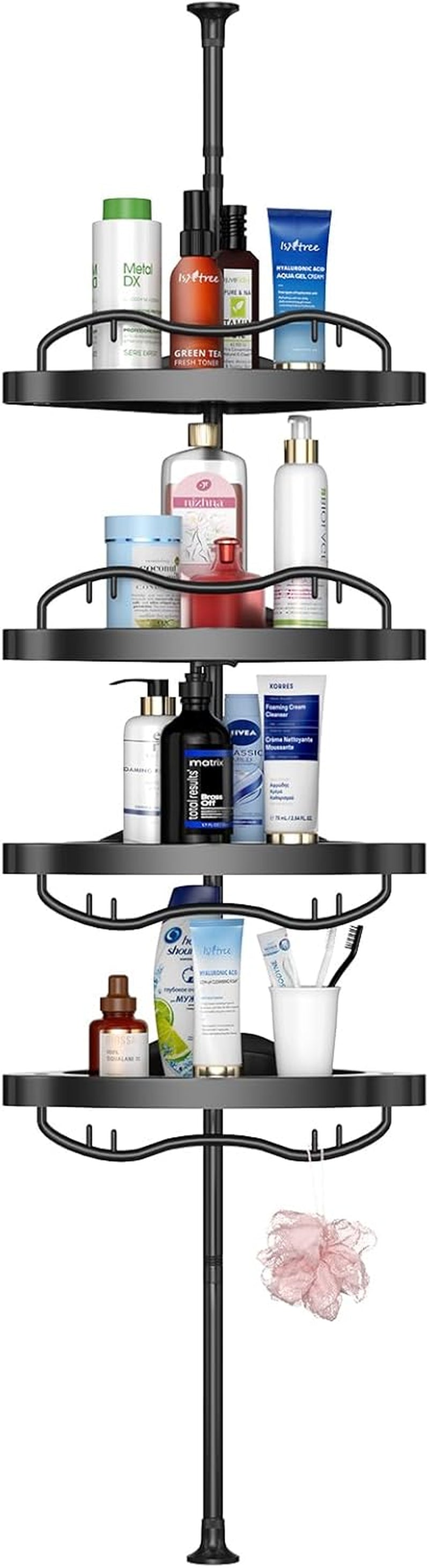 Shower Caddy Corner,142-317Cm Rustproof Tension Pole Corner Shower Caddy,Black Adjustable Shower Caddy with Drill Free Shower Shelves for Bathroom,Bathtub,Washbasin