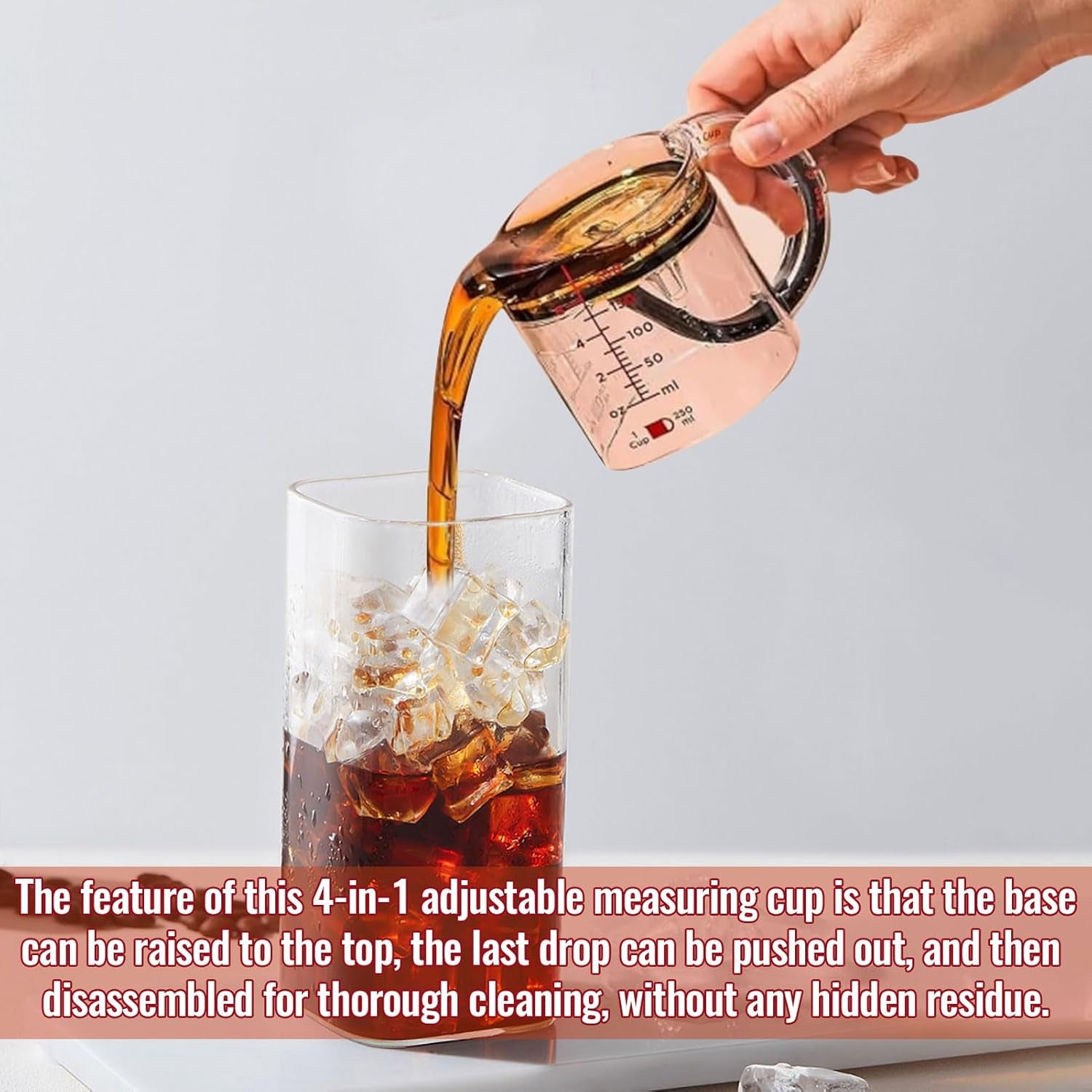 4 in 1 Adjustable Measuring Cup with Handle, All in One Adjustable Measuring Cup Multi-Functional Kitchen Tool with Push-Button, Space-Saving Multi Measurings Cubes for Cooking and Baking Ingredients